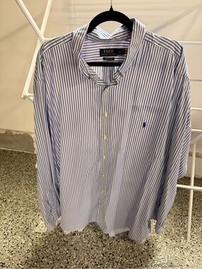 Ralph Lauren Blue and White Striped Button-Down Dress Shirt